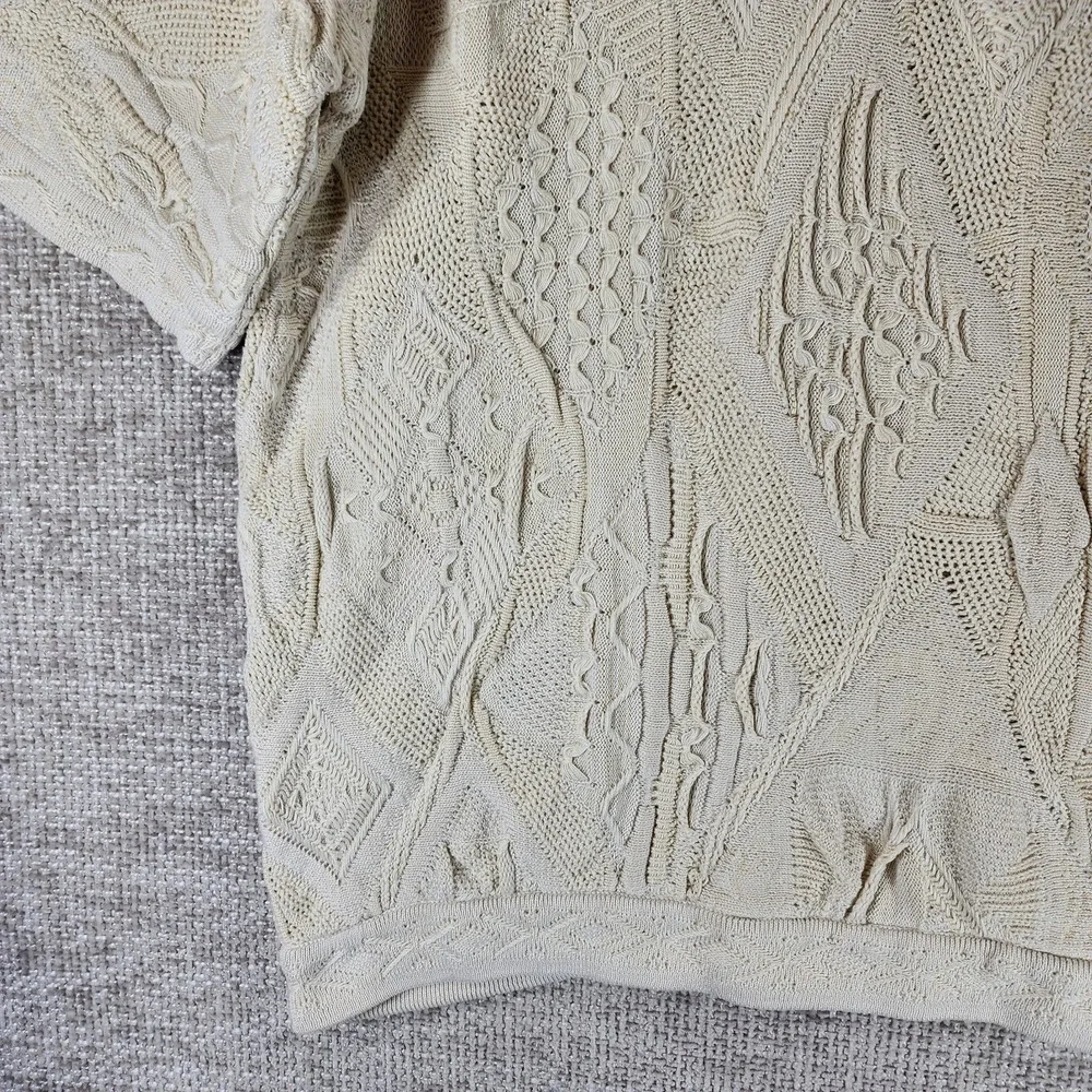COOGI Australia Cotton 3D Knit Cardigan Mens M Ivory Sweater Short Sleeve VTG